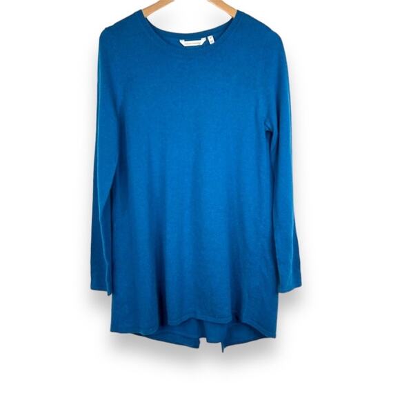 Soft Surroundings Sirena blue rib knit split back pullover tunic sweater M NEW - Picture 1 of 8